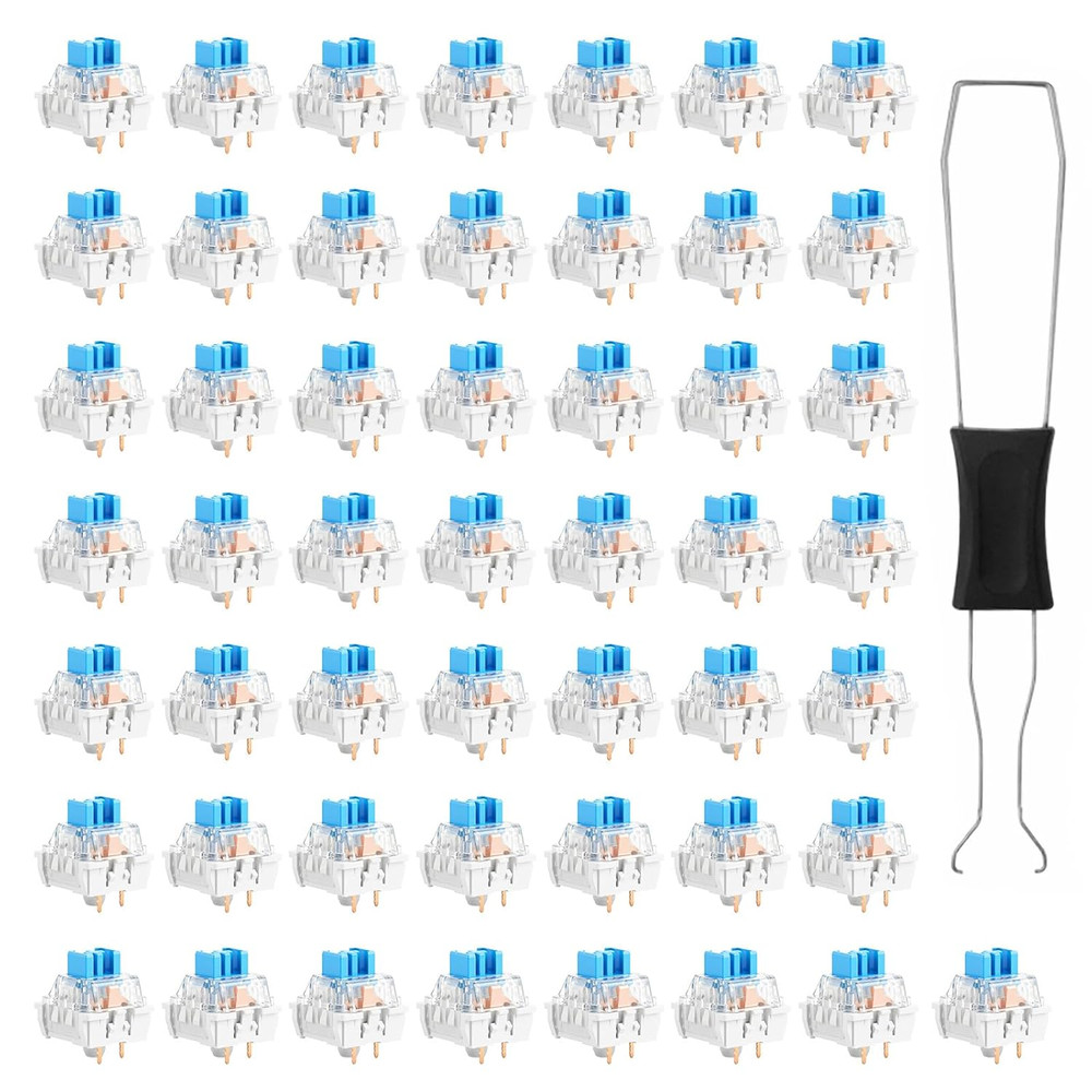 50 Pcs Keyboard Switches Replacement 3 PIN Blue Clicker w/ Puller Mechanical
