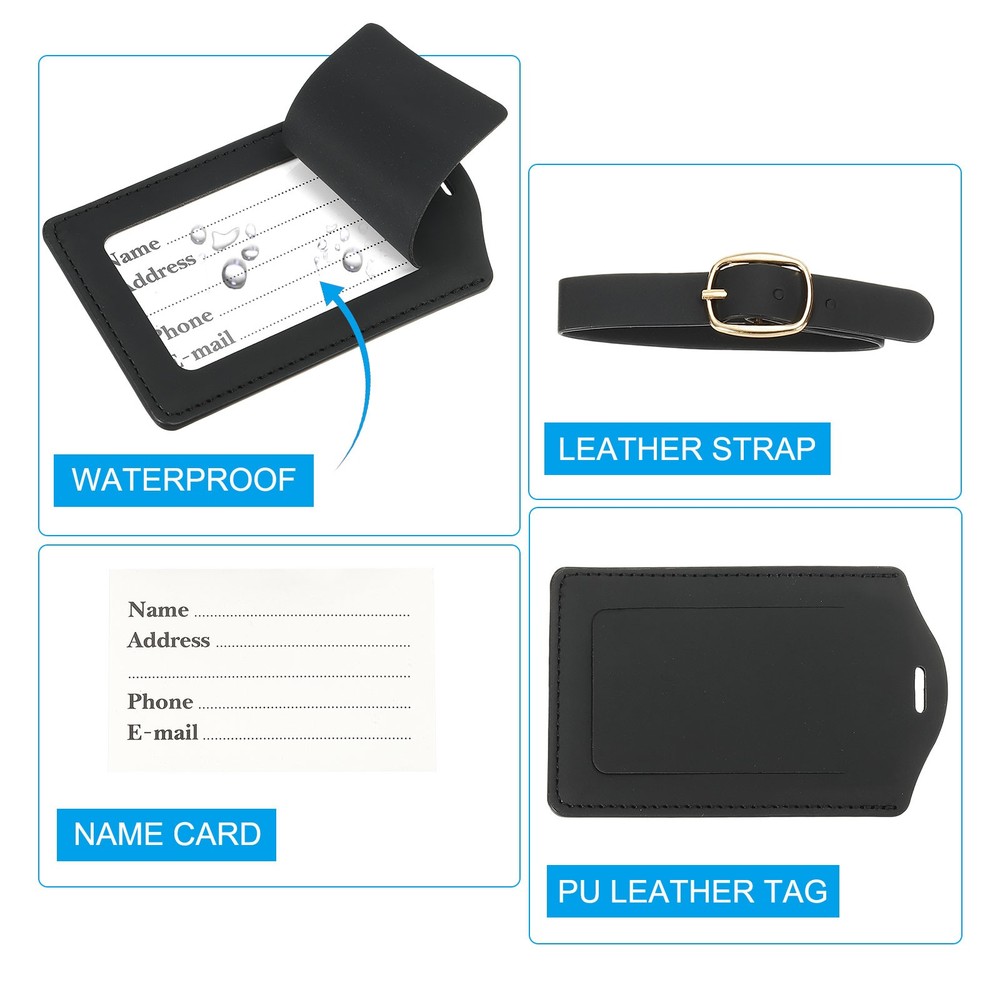 2 Pack Initial Luggage Tags, Letter PU Leather Suitcases Tags, Black (A)