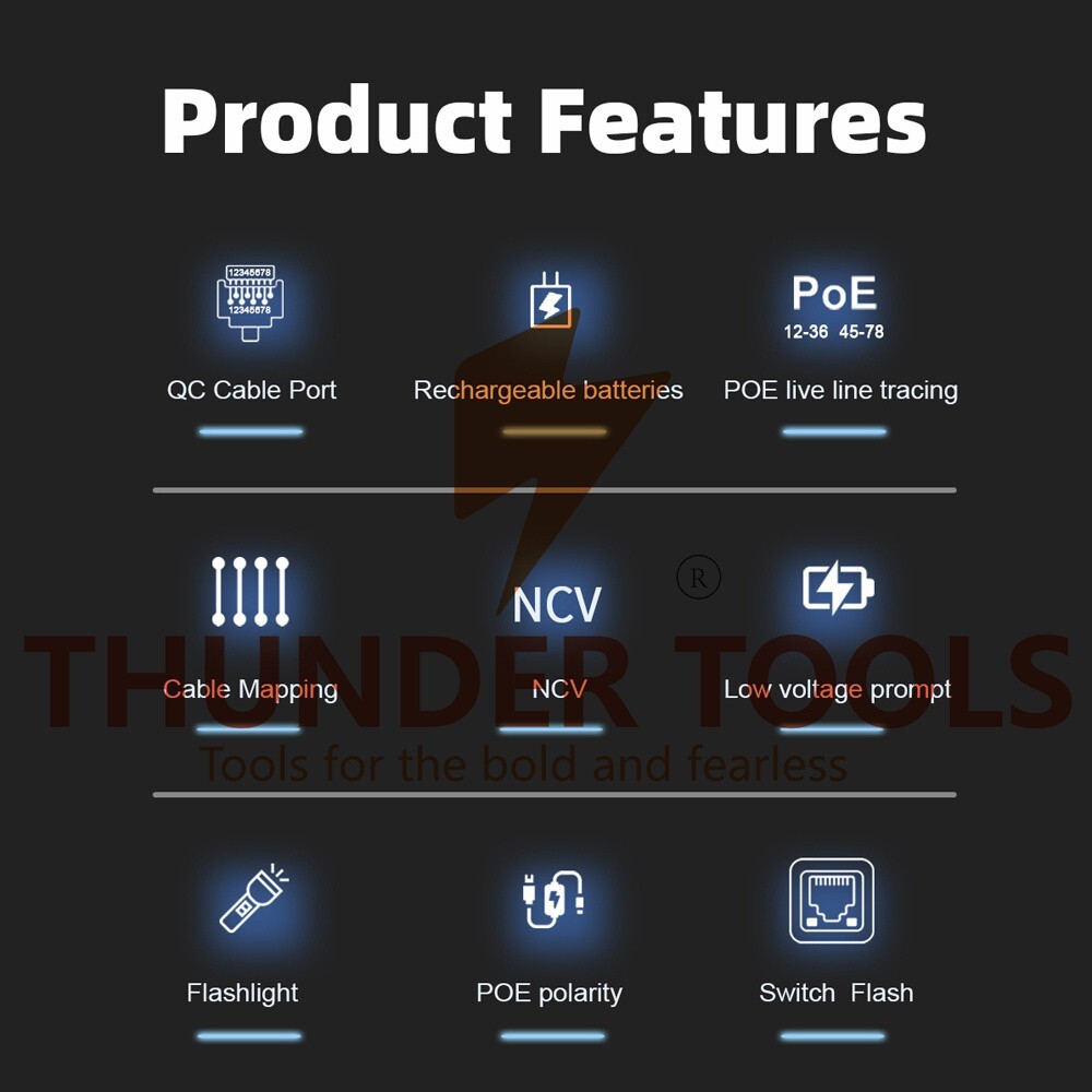 Thunder Tools ET606 Cable Port Tester Handheld Network Cable Tester Cable