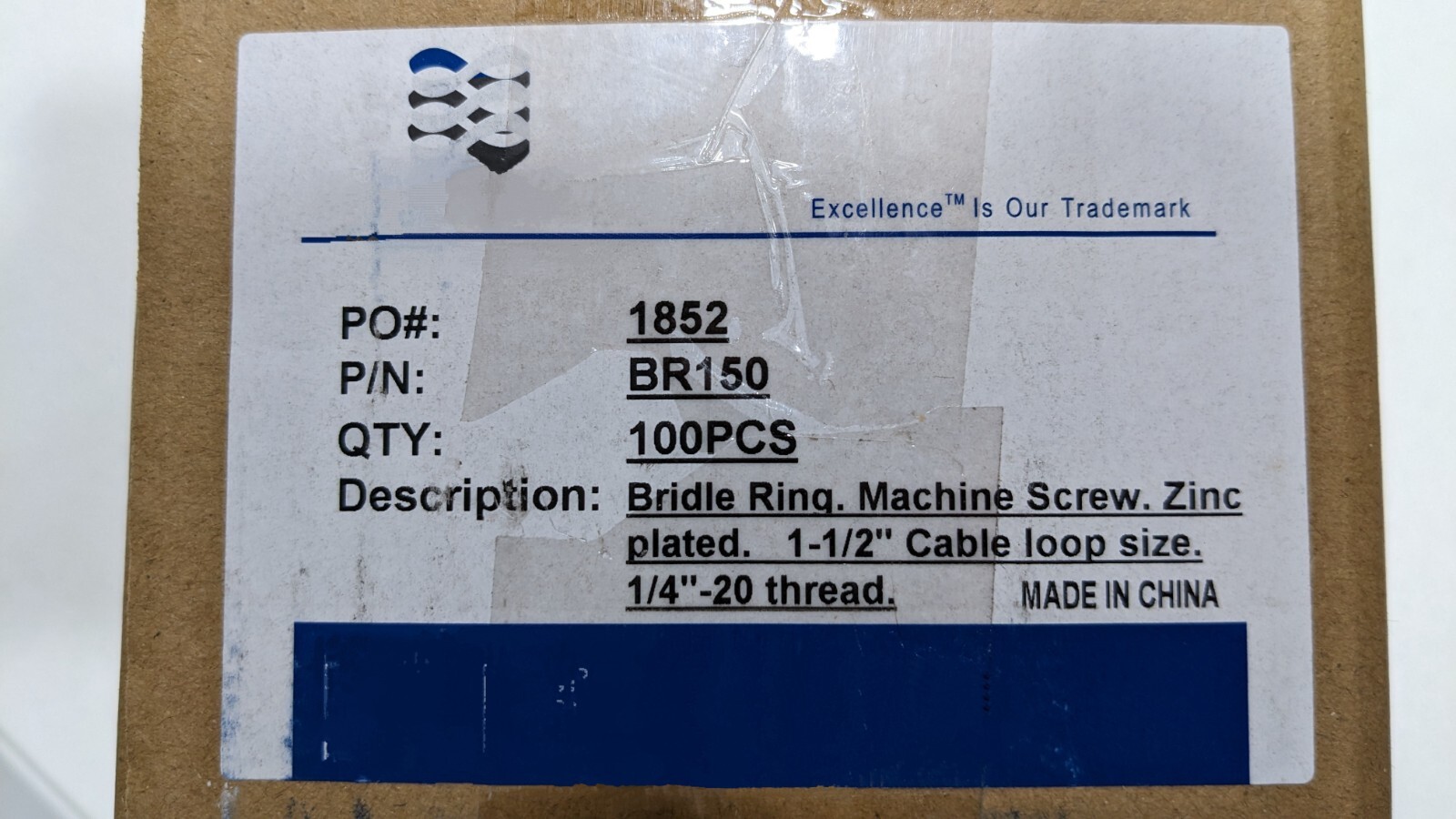 1-1/2" Bridle Ring, 1/4"-20 machine thread, zinc plated, QTY 100