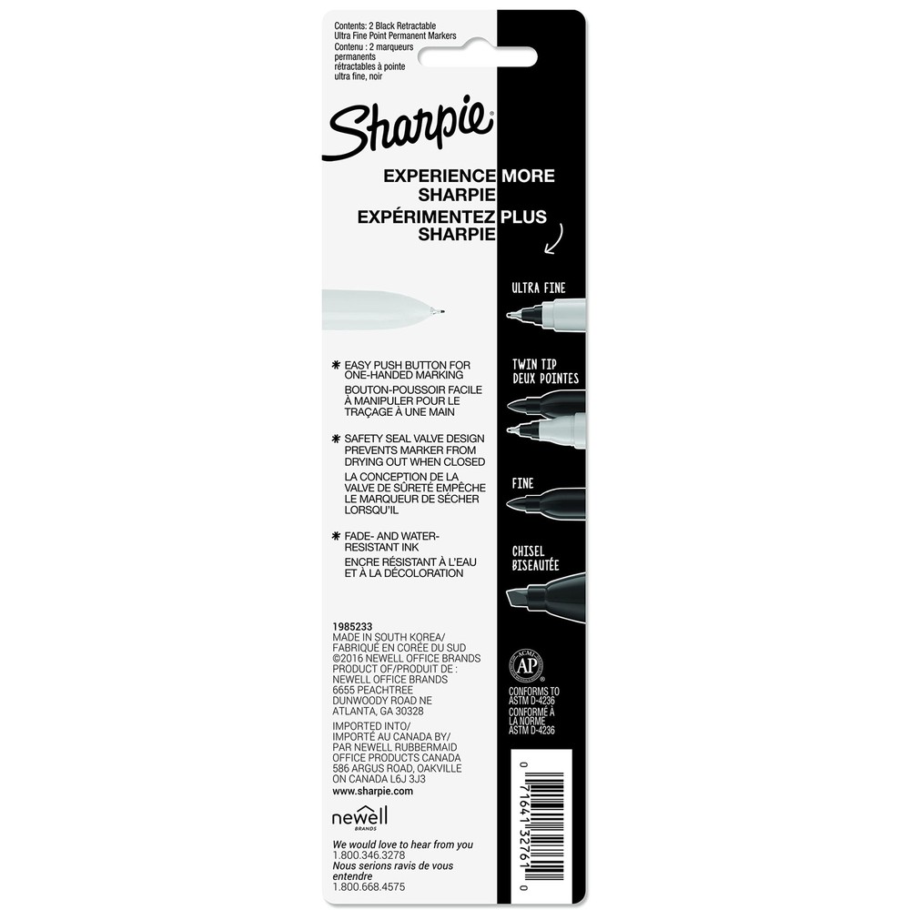 Ultra Fine Point Black Permanent Markers - 2 Count, Retractable Design