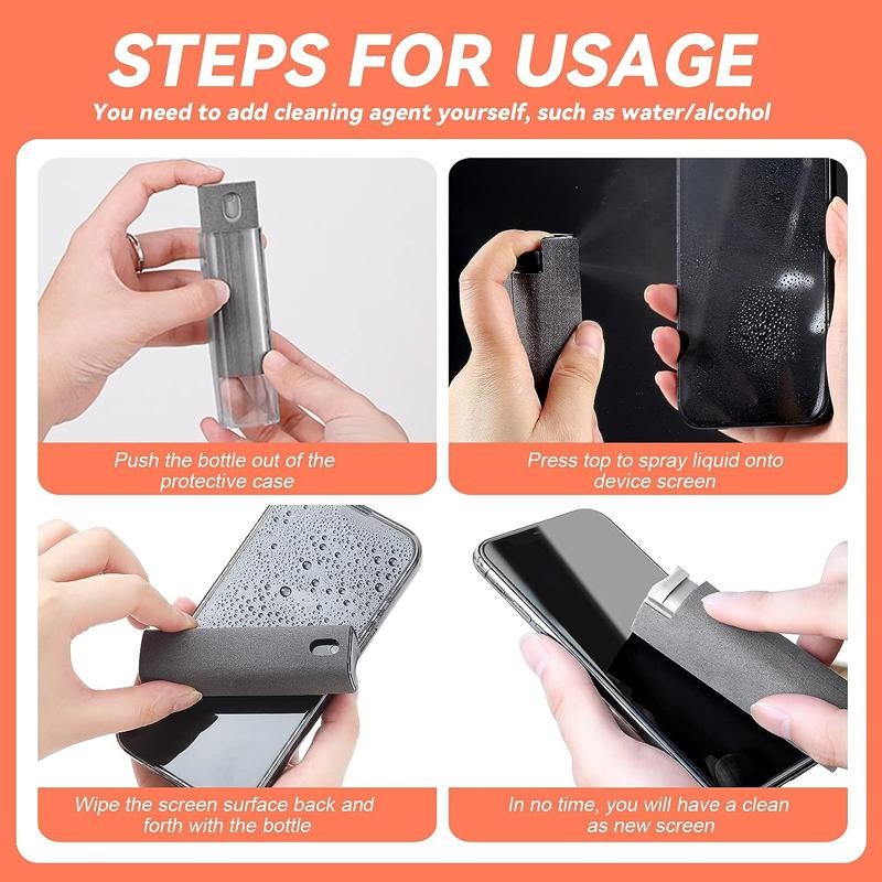 2-in-1 Microfiber Screen Cleaner Spray Bottle Mobile Phone Tablet Computer Wipe