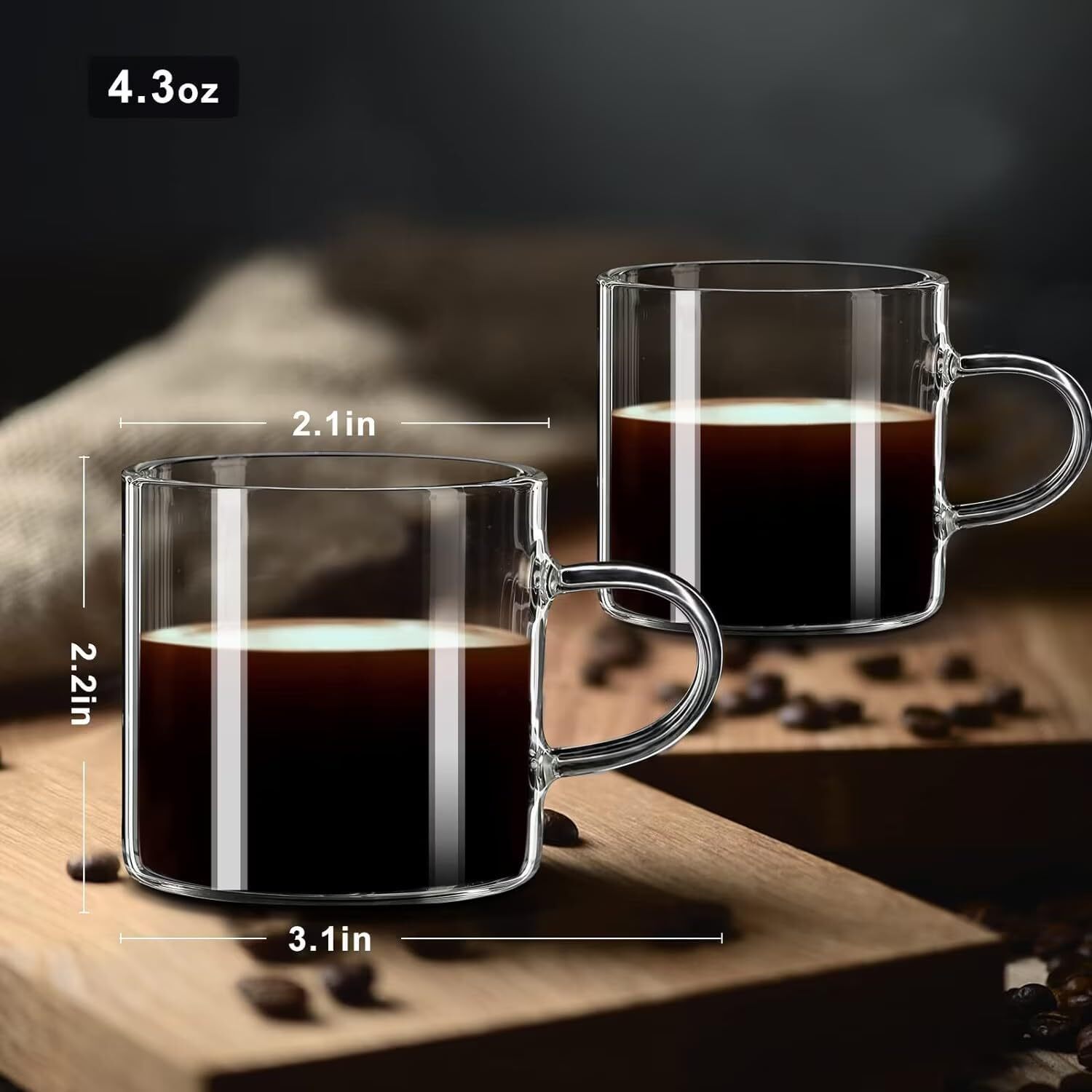 Espresso Cups Set of 2, Espresso Shot Glass 4.3 OZ, Glass Expresso Small Coffee