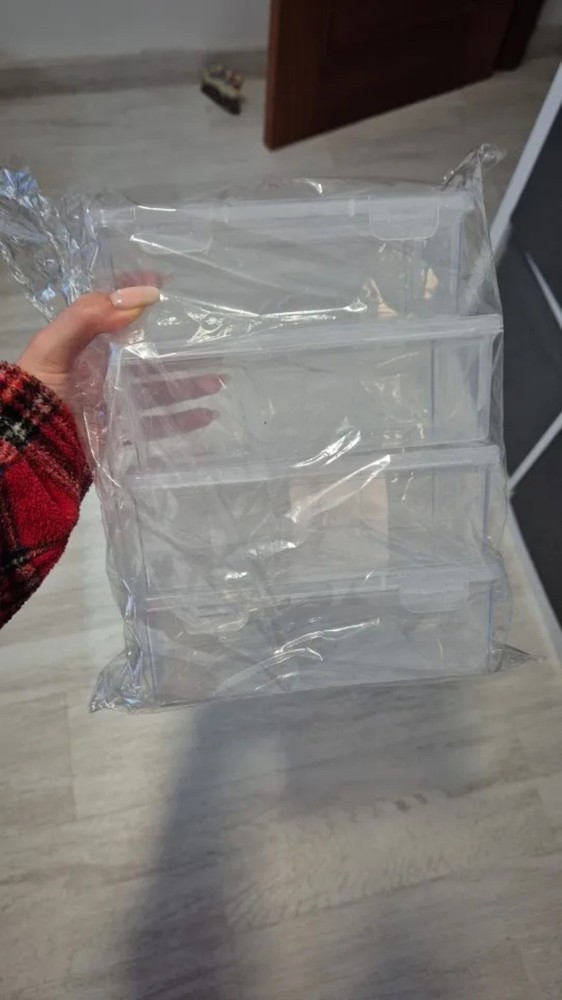 4pcs Large Clear Plastic Storage Boxes with Hinged Lids Home Office Organization