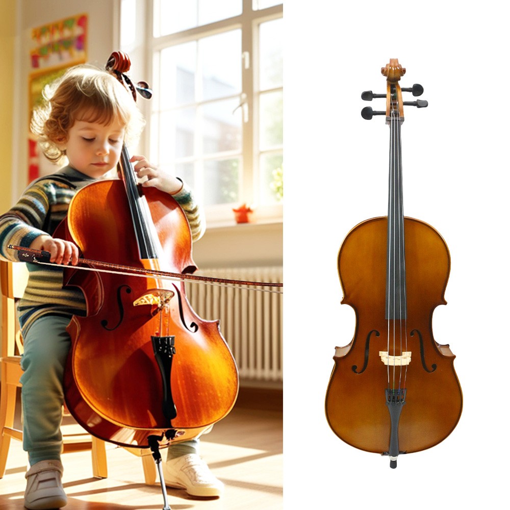 4 String Cello1/8 Flamed Solid Wood Beginner Handmade Cello With Parts