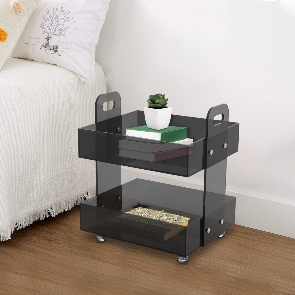 Free Standing Acrylic Side Table Storage Rack with Wheels Acrylic Bedside Table