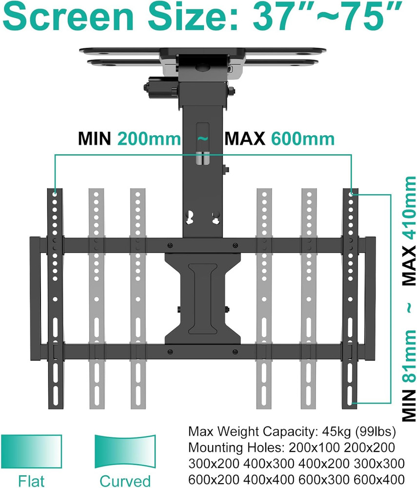 Motorized Ceiling TV Mount for 37-75" Screens with Remote, Black