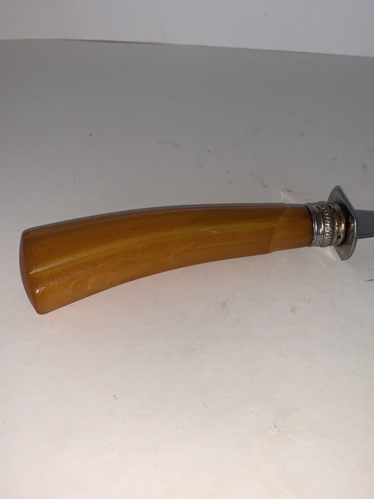 Vintage Meat Serving Fork Bakelite Butterscotch Handle