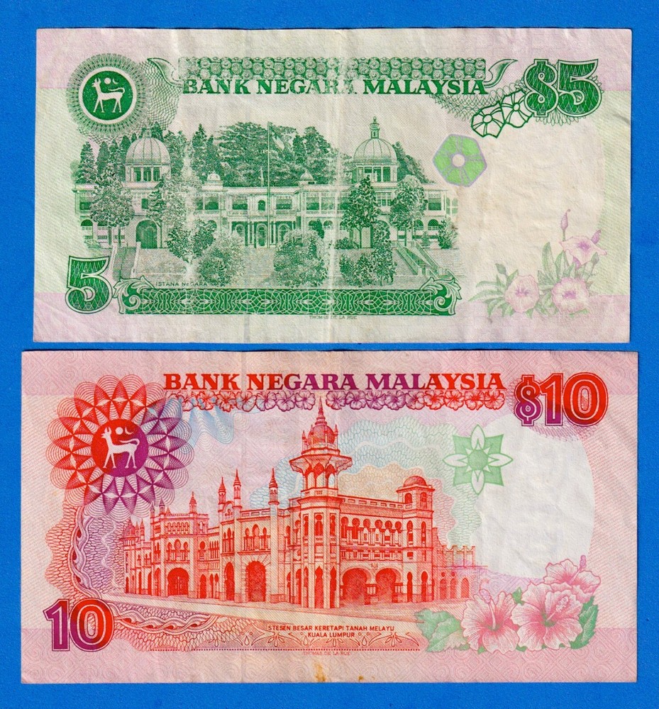 Malaysia Combo - 5 & 10 Ringgit 1989 Circulated Notes