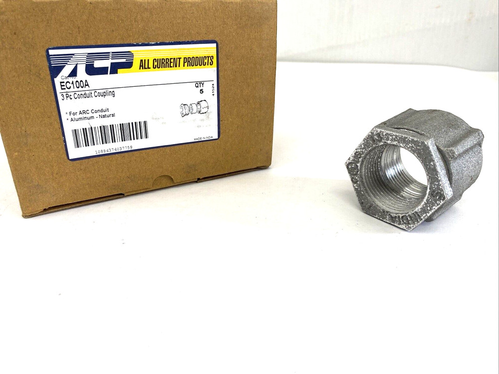 Qty (5)  1" 3 Piece CONDUIT COUPLINGS THREADED EC100A ACP
