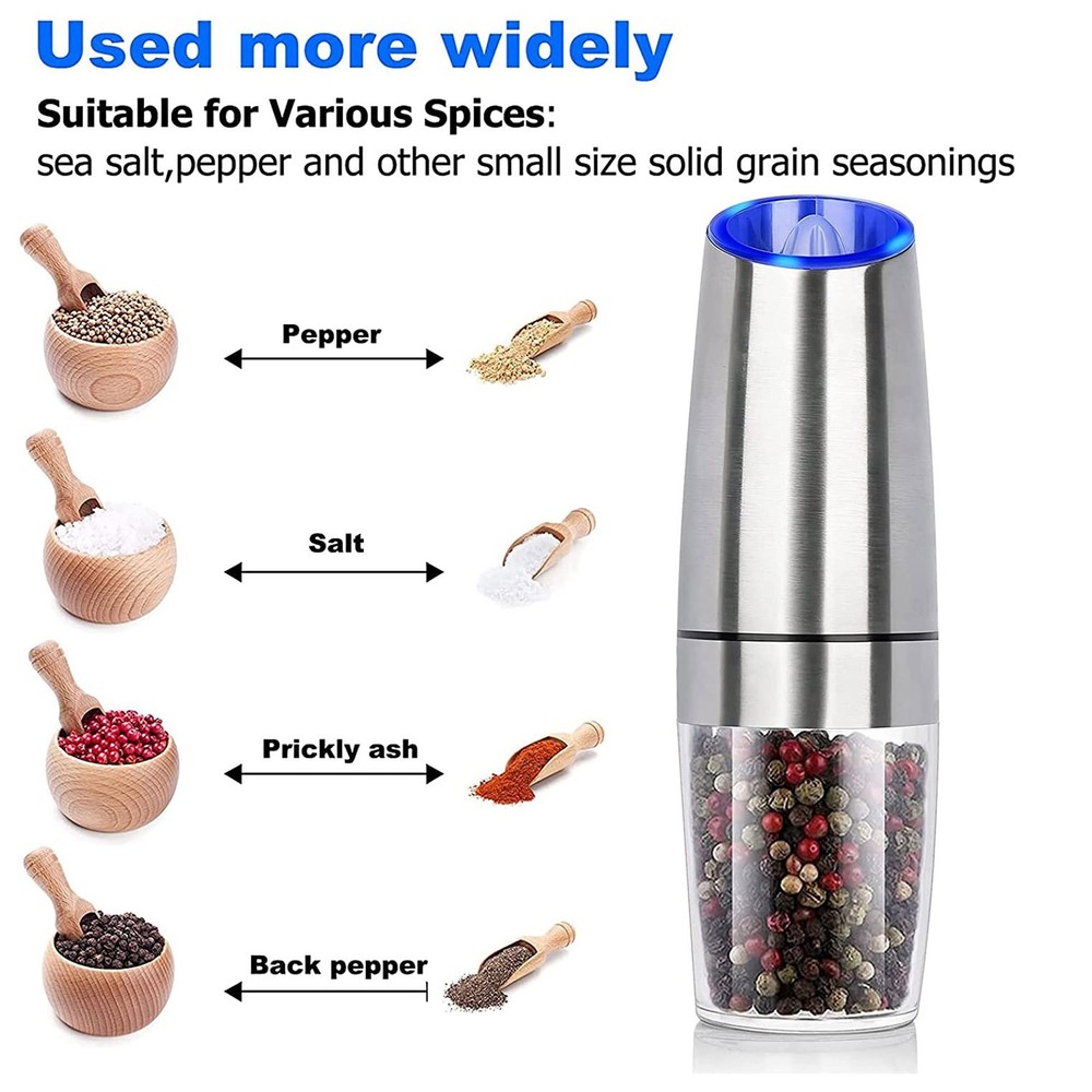 Gravity Electric Salt Pepper Grinder Adjustable Shakers Automatic Stainless USA