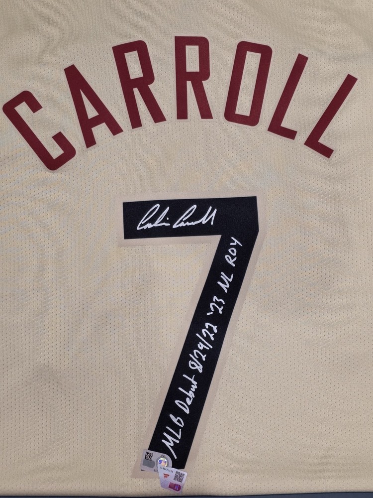 CORBIN CARROLL Under Wraps Signed Jersey Inscribed "MLB DEBUT" "NL ROY"