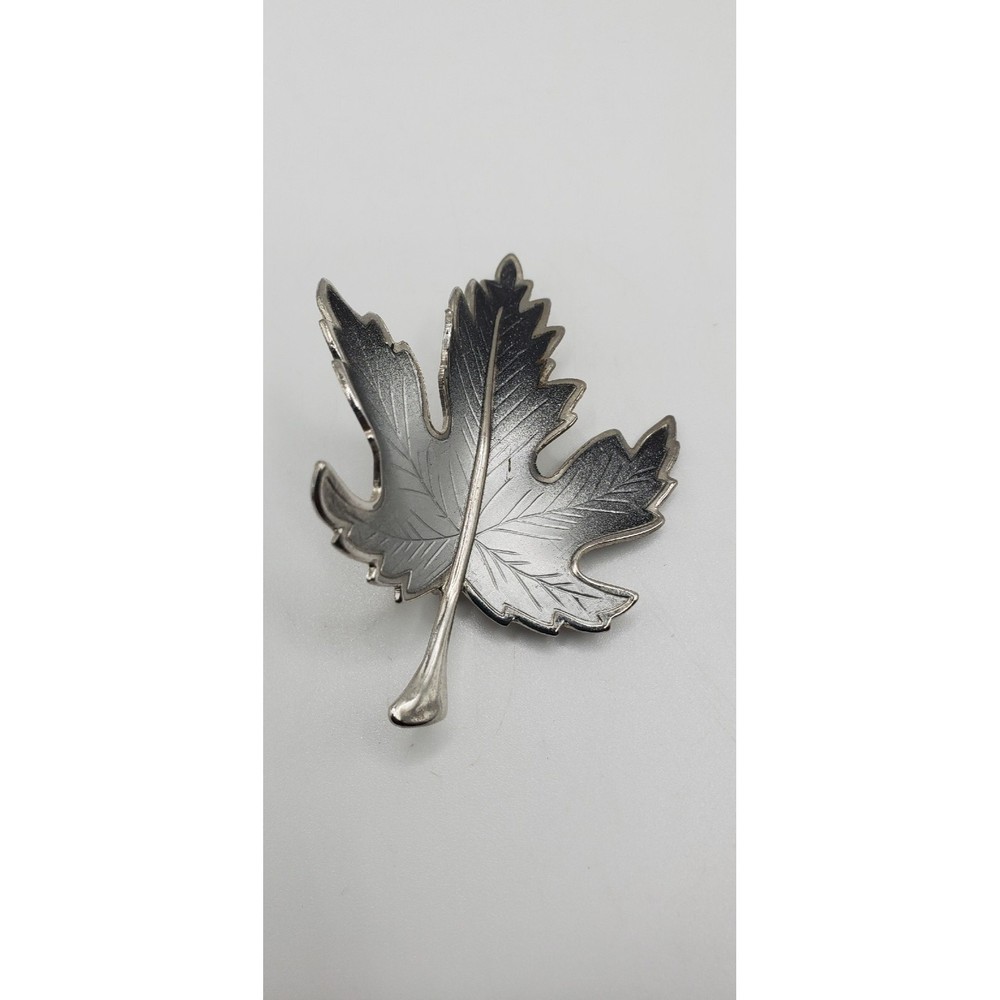 Silver Tone Leaf Brooch Fall Nature Boho 2.5" brw33