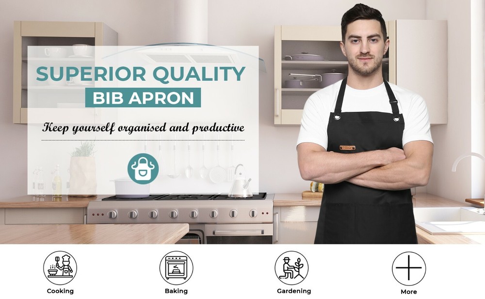 Professional Grade Chef Apron, Cotton and Polyester, Adjustable, Kitchen, BBQ