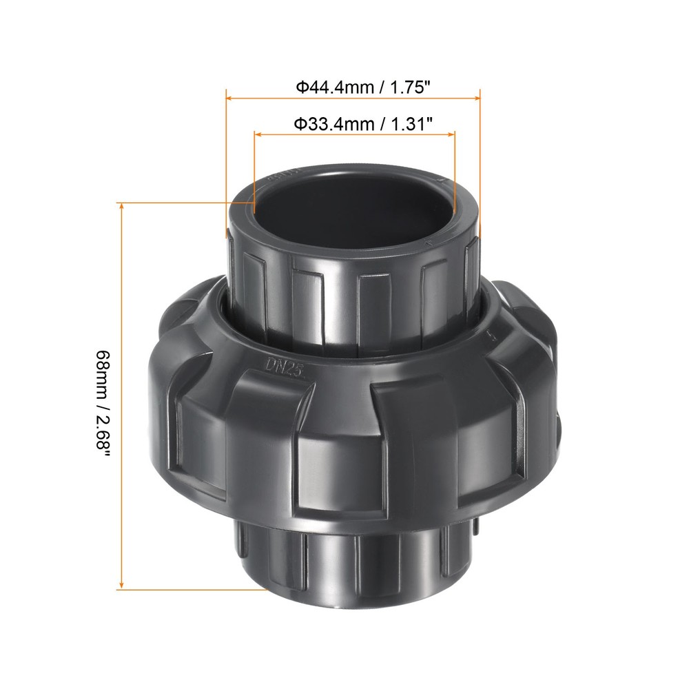 3pcs 1" SCH80 UPVC Pipe Fitting Socket Straight Joint Union Connector, Grey