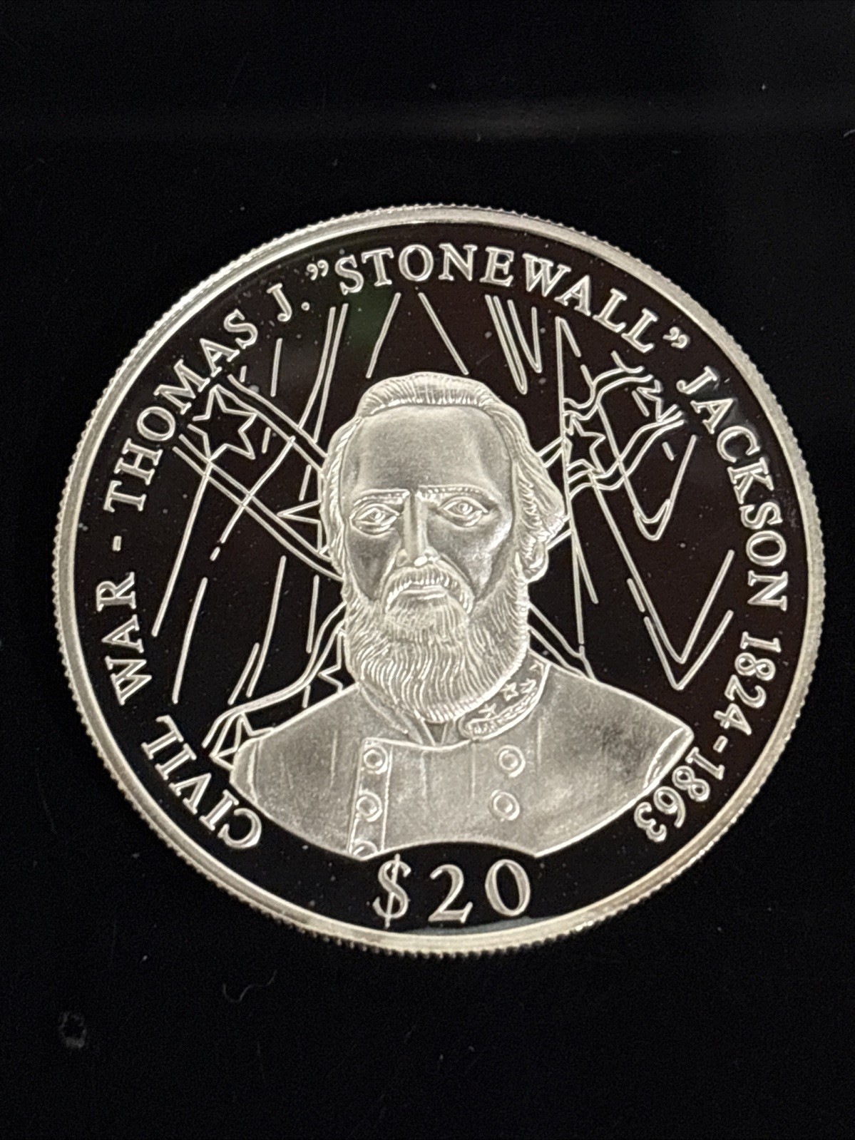 $20 Stonewall Jackson .999 Fine Silver Liberia Made In Germany 2000