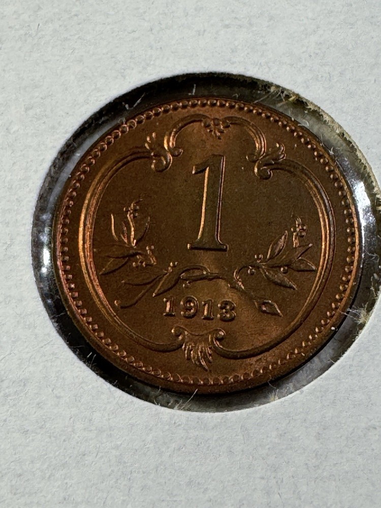 1913 Austria 1 Heller Coin