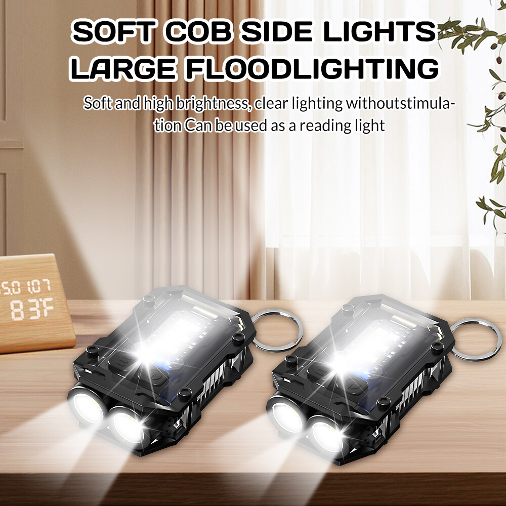 2pcs Mini Pocket Keychain Flashlight EDC Flashlight LED COB Night Light Lamp