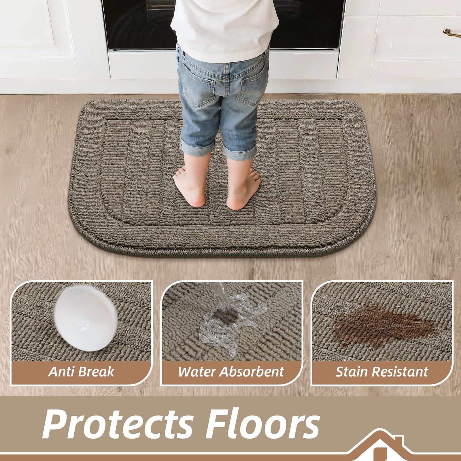 BEQHAUSE 30x18 Inch Kitchen Rug Mat Durable 18"X30" + 18"X30", Taupe