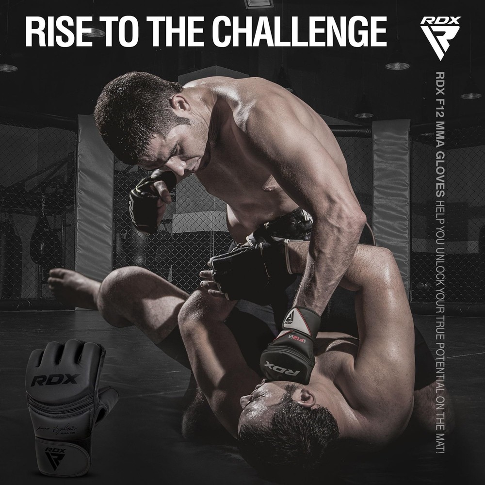 RDX MMA Gloves Grappling Sparring, Maya Hide Leather, Medium, Full Black