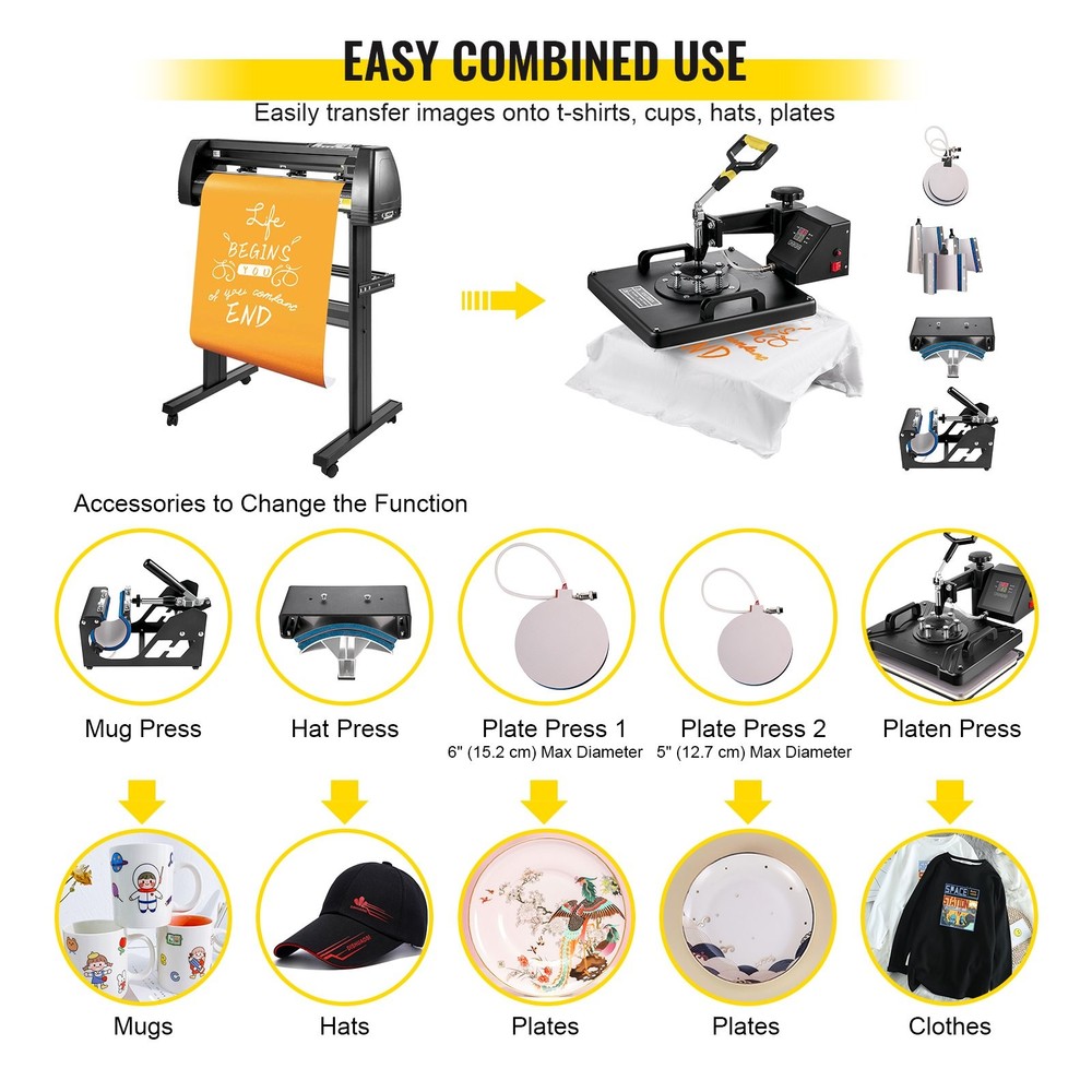 HOT/ 8" 1 Heat Press Sublimation Machine & 53" Vinyl Cutter Cutting Plotter