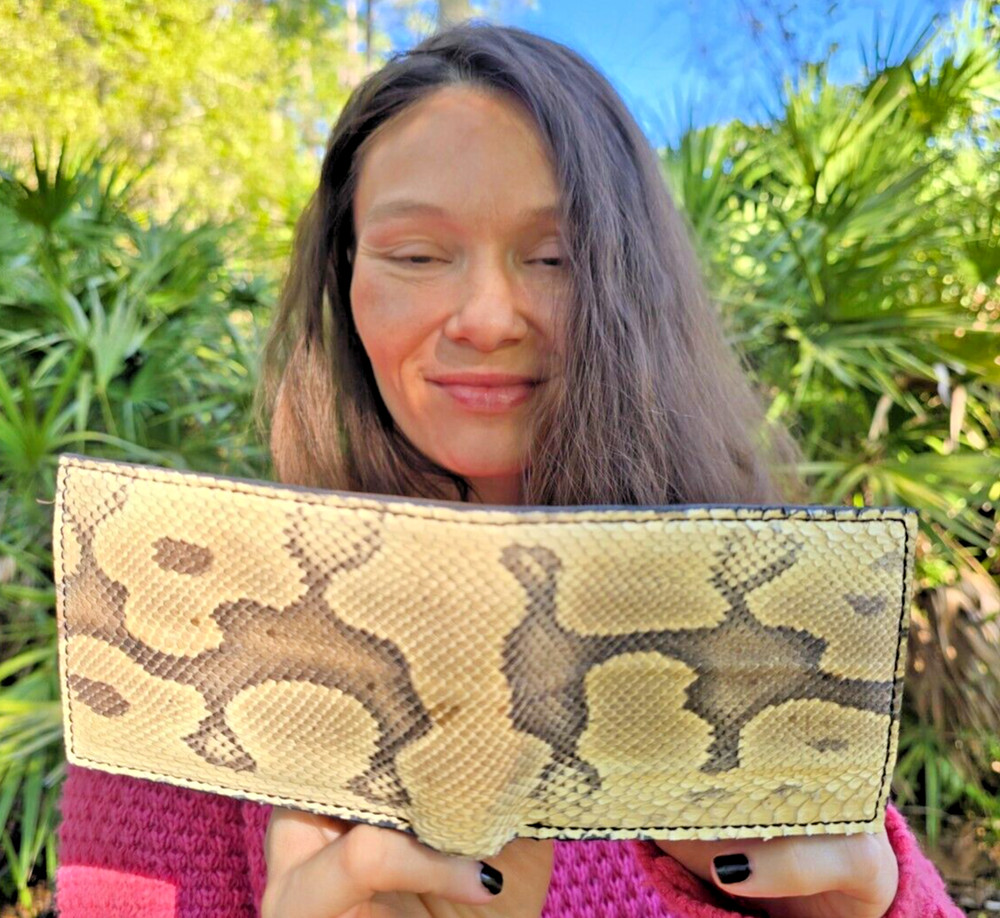 Ball Python Wallet Men Billfold snake skin Original Slim Pocket Brown interior