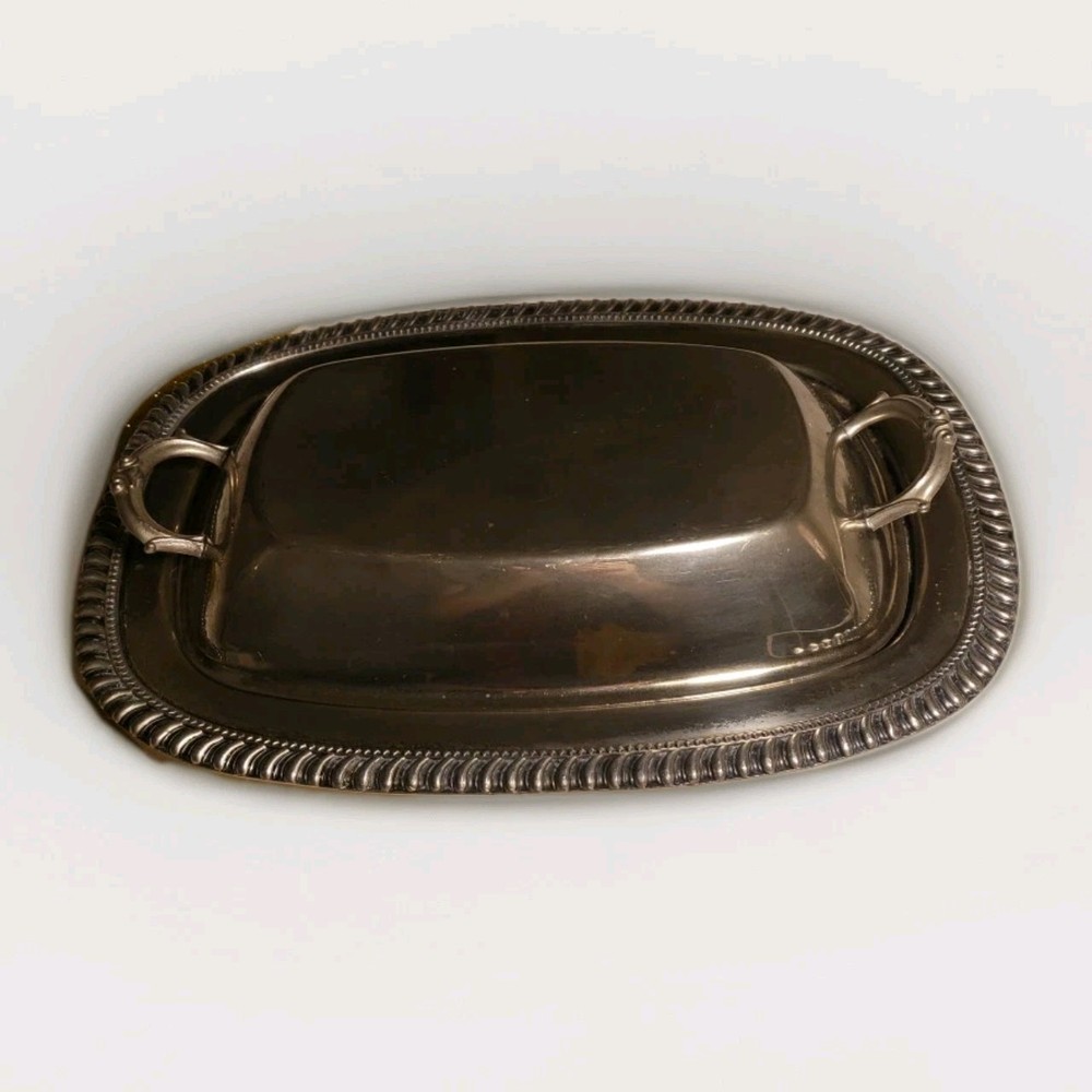 Vintage Silverplate on Copper Rectangular Handled Covered Vegetable Dish 12 inch