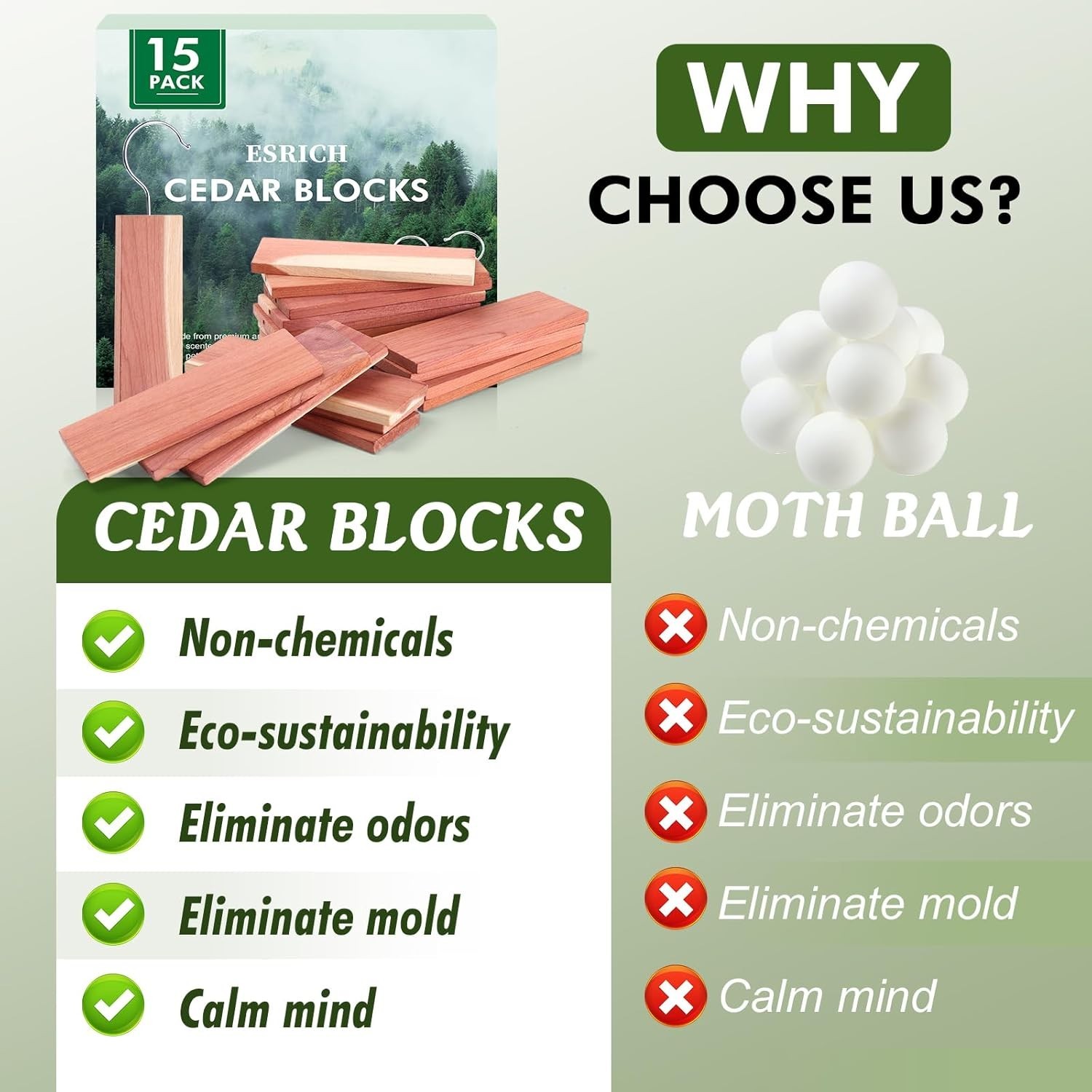 Cedar Blocks for Clothes Storage,15 Pack with Metal Hooks,100% Natura Cedars Woo