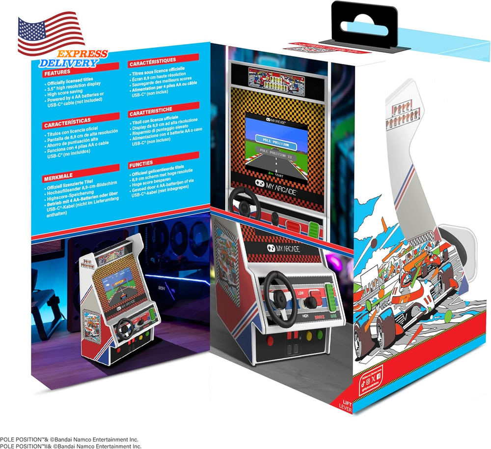 Pole Position Racing Player: Retro Mini Arcade Game Console with 2 Games