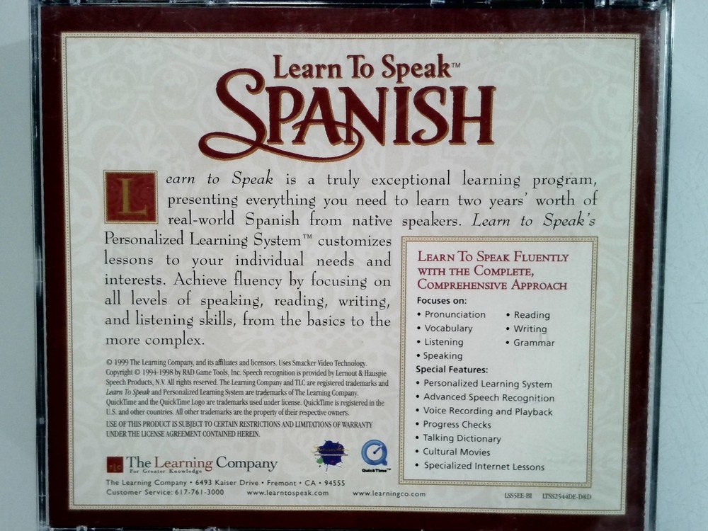 The Learning Company Learn To Speak Spanish Version 8.0 Software Language