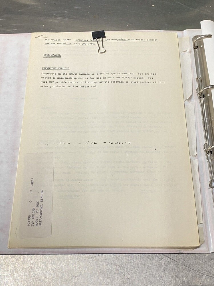 PYE Unicam PU 9007 Data Control station - Users Guide / Instruction Manual