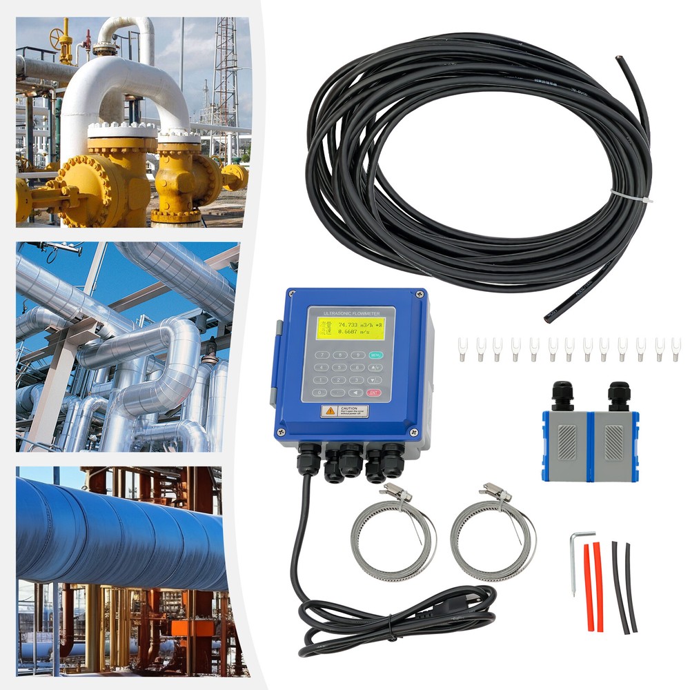 TUF-2000B Ultrasonic Flowmeter Wall Mounted Digital Host Water Flow Meter Set
