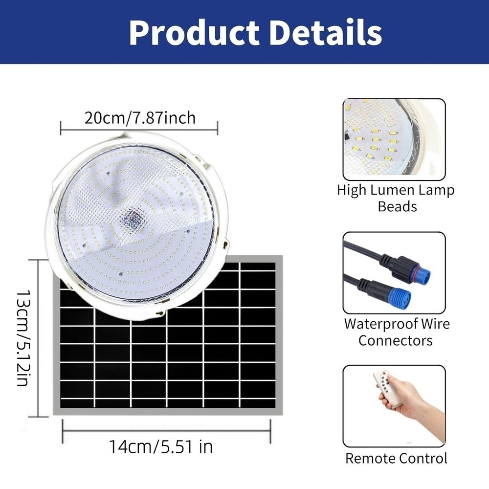 LED Ceiling Light Solar Panel Remote Control Pendant Lamp Indoor Corridor Garden