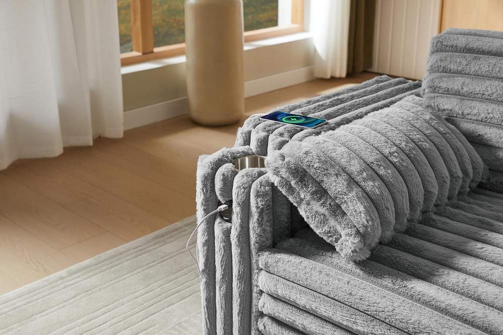 3-in-1 Convertible Sofa Bed with USB, Adjustable Backrest & Cup Holder