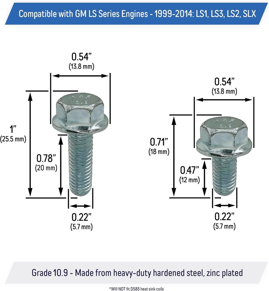 Ignition Coil & Bracket Bolt Kit Replacement for LS Engines, GM - LS1, LS2,