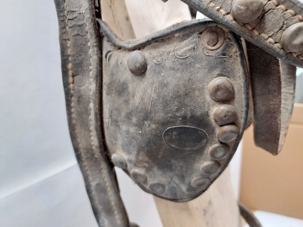 Vintage Andy Card - Leather Draft Harness Headstall Blinders - Decor