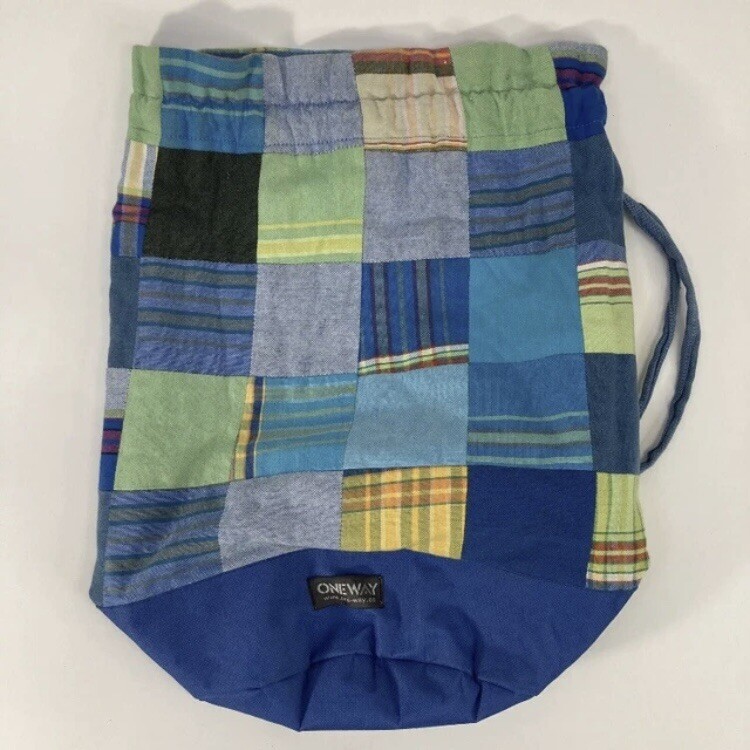 One-Way Kikoy Patchwork Drawstring Backpack Cinch Sack Waterproof Handmade