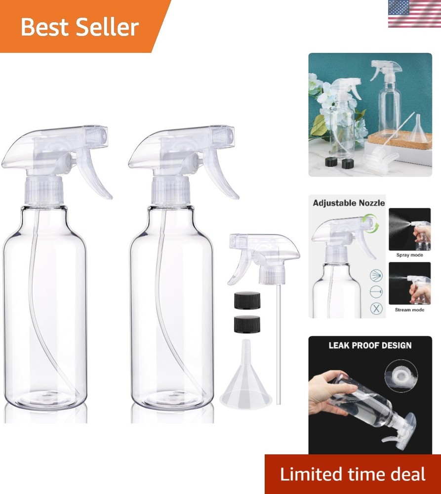 Versatile 16.9oz Plastic Spray Bottles - Heavy Duty & Adjustable Nozzle - 2 Pack