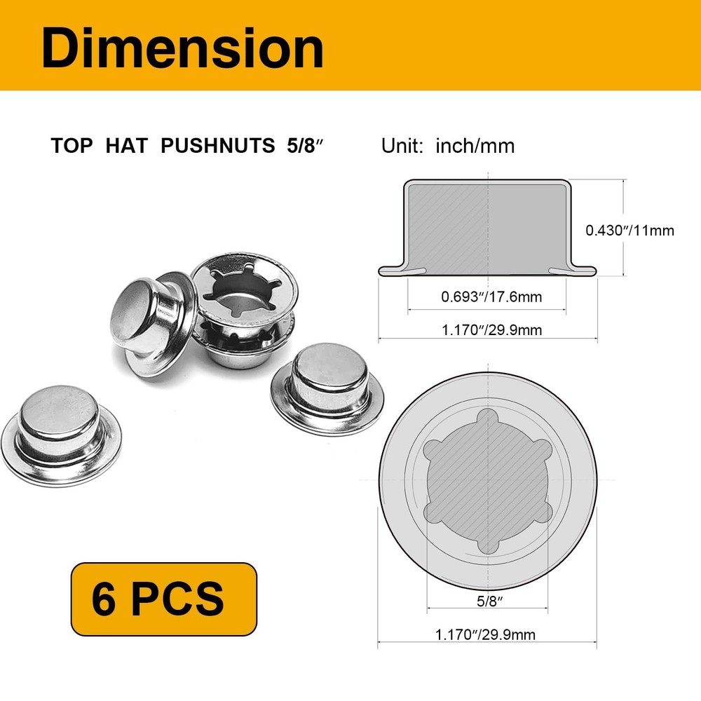 6PCS 5/8” Push Nuts Axle Cap Push on Pushnut Spring Steel Permanent Washer Ca...