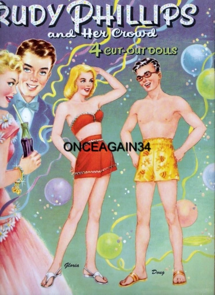 VINTAGE UNCUT 1954 TRUDY PHILLIPS  & HER CROWD PAPER DOLLS ~#1 TOP REPRODUCTION