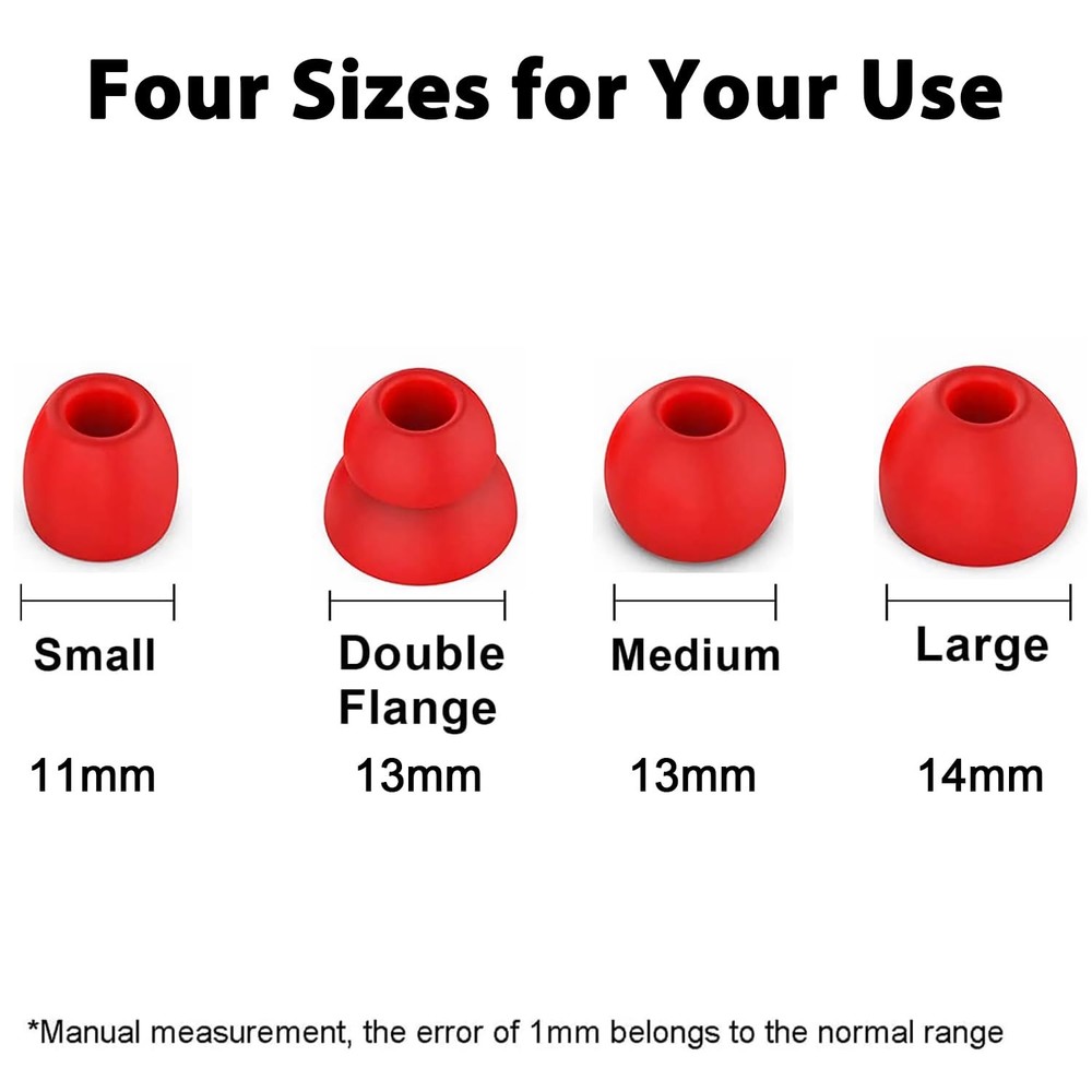 Replacement Silicone Ear Tips Earbuds Buds Set Compatible with large, Red