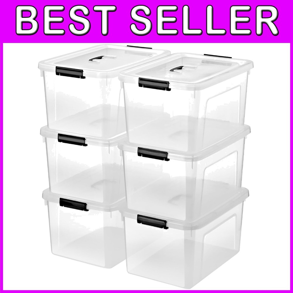 Durable Stackable Clear Storage Containers, 19 Quart, 6-Pack