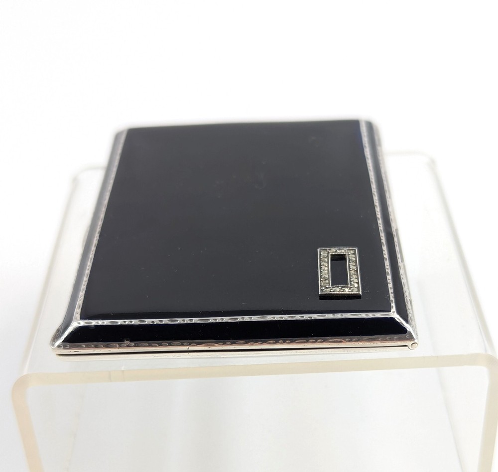 Art Deco sterling silver & black enamel cigarette case Goldsmiths & Silversmiths