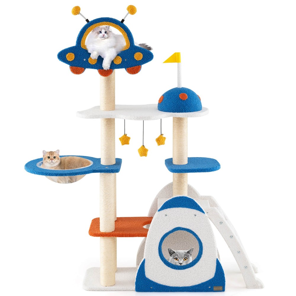 Space Theme Cat Tree w/ Sisal Covered Scratching Posts UFO-shaped Top Perch