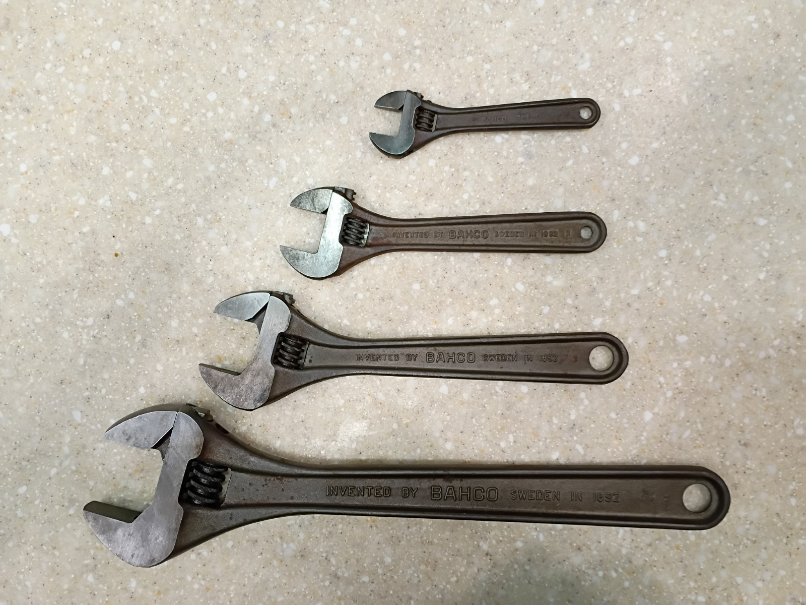Vintage set of 4 Bahco Sweden Adjustable Wrenches spanner monkey 12" 8"  6" 4"