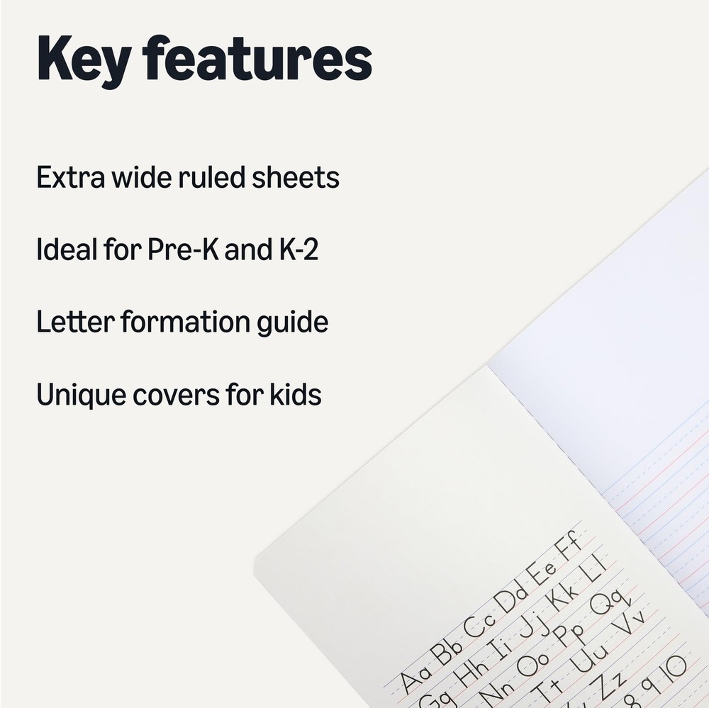 Amazon Basics Primary Composition 100 Sheets, 9.75" x 7.5", Multiple colors