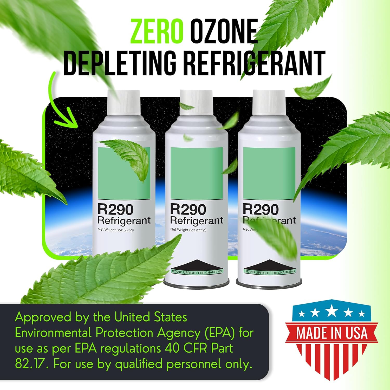 R290 Refrigerant 3-Pack - 8Oz Upright Charging Self Sealing Can - Can Stand Upri