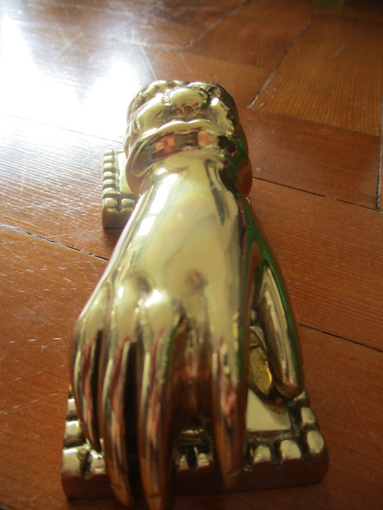 Vintage solid brass lady hand door knocker