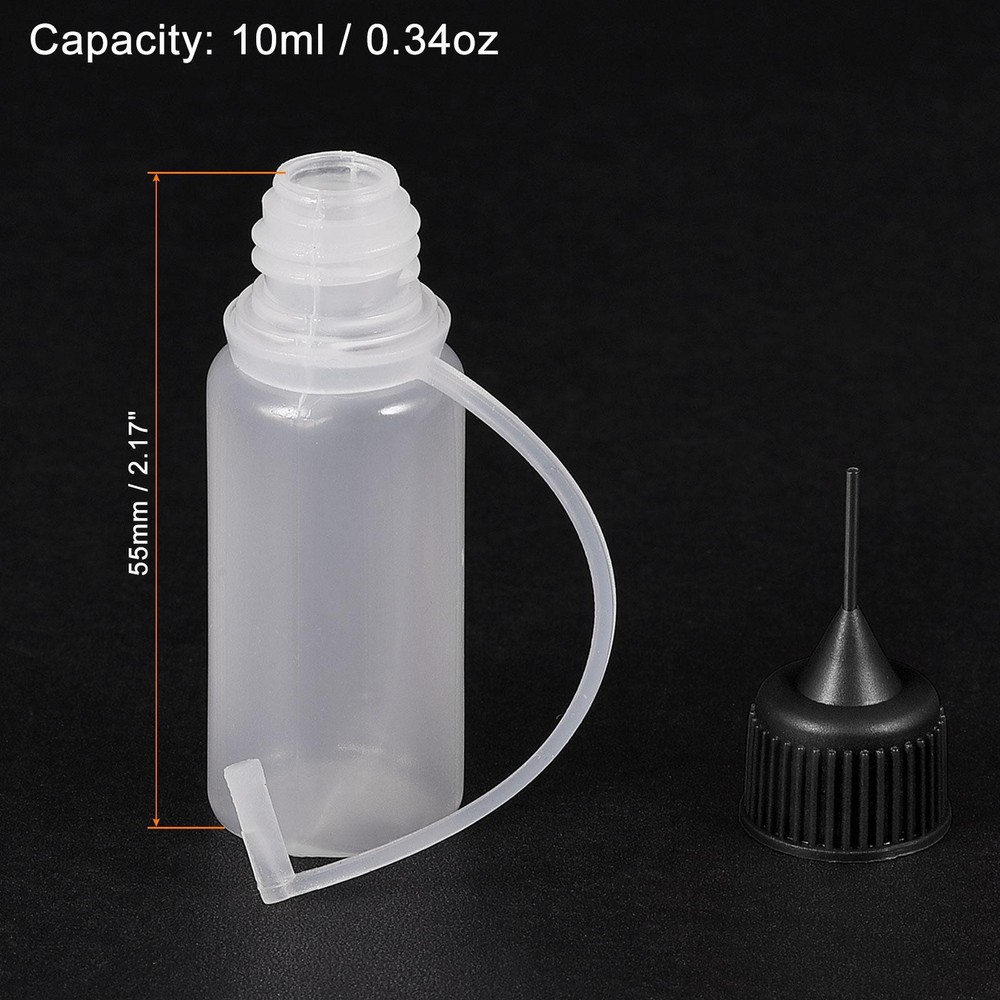 Needle Tip Bottle Precision Plastic Applicator 10ml Black Hood 20pcs