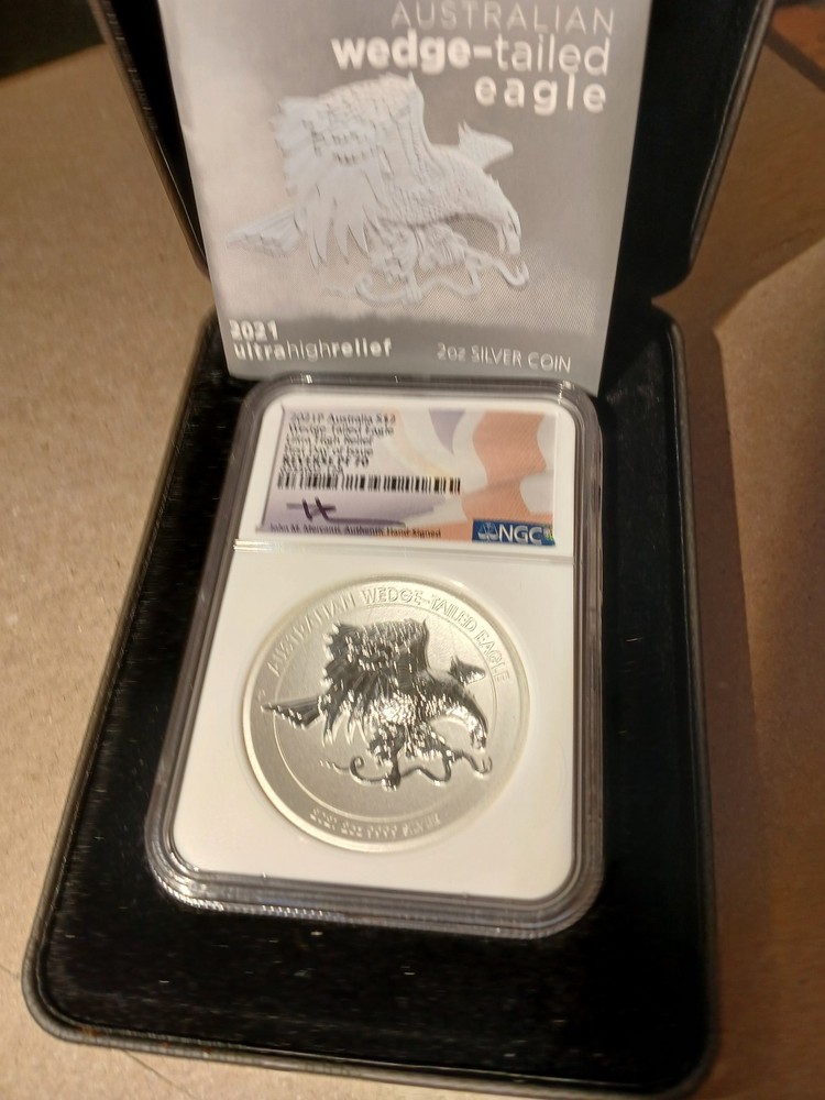 2021 Australia Wedge-Tailed Eagle 2 ounce UH RELIEF First Day Issue Reverse Pf70